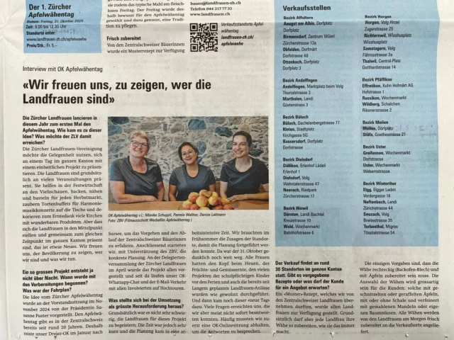 Interview mit dem OK vom Apfelwähentag im Zürcher Bauer
#sichtbar#apfelwähentag#landfrauen#frauenpower#gemeinsam#zürcherbauer#wirfrauenvomland#baldgatslos